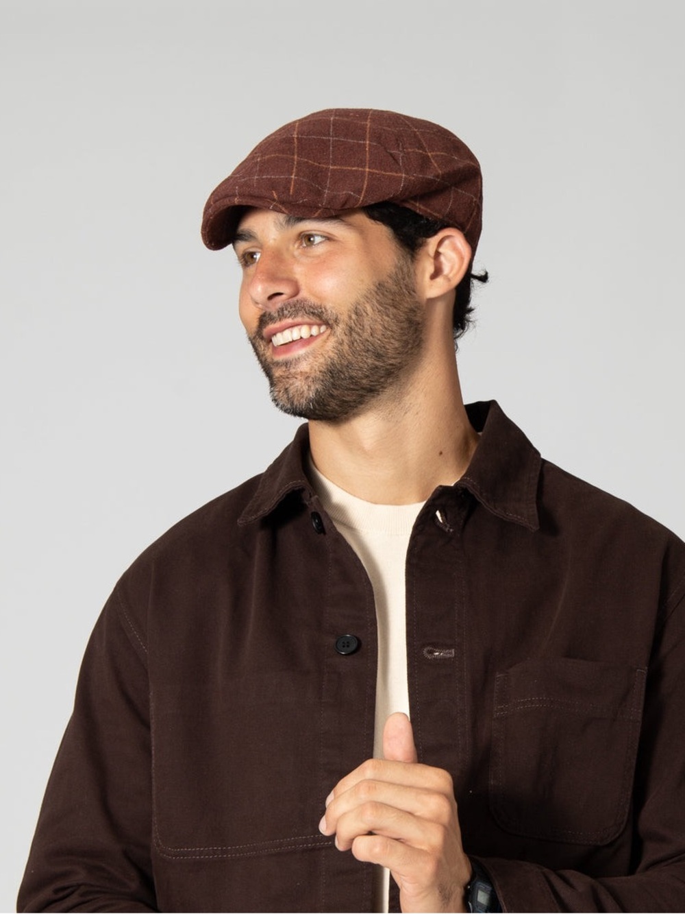 Mens san diego hat co Brown burgundy Windowpane Flat Cap driver cut sew